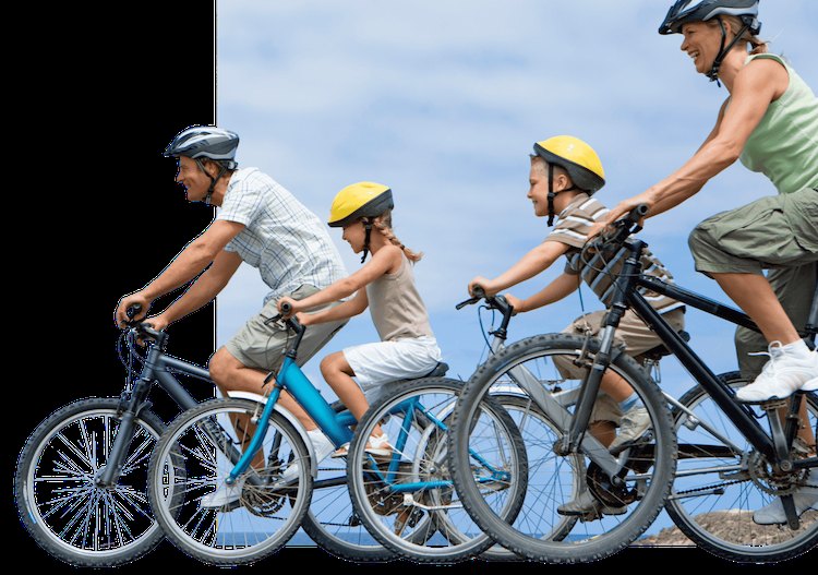 Family cycling together